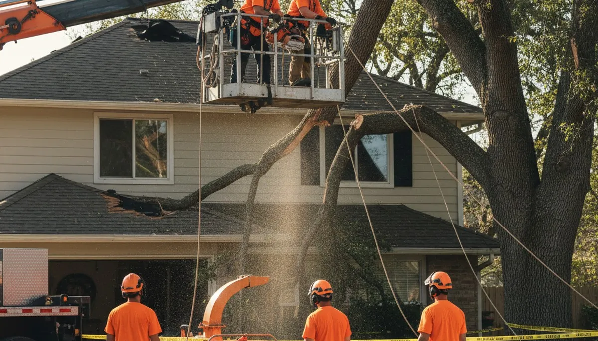 Emergency tree service crew removing storm-damaged tree in Louisville, KY