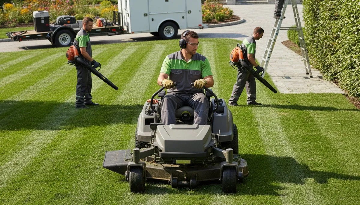 Louisville, KY tree service crew providing professional lawn care for healthy, green turf