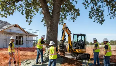 Louisville, KY arborist protecting tree roots from soil compaction on a tree service job site