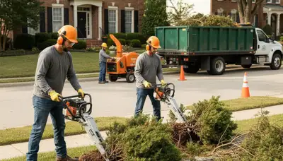 Louisville tree service crew removing overgrown shrubs in Louisville, KY