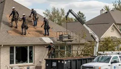 Storm damage cleanup crew removing fallen tree debris in Louisville, KY