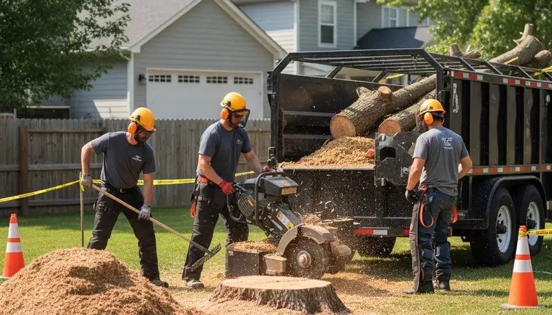 Louisville, KY stump removal crew clearing a stump from a residential property