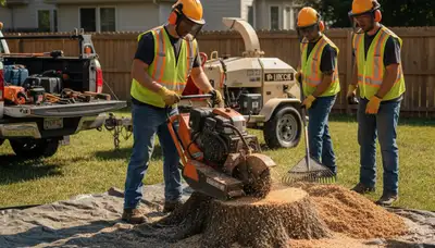 Louisville, KY stump removal service removing a stump from a residential property