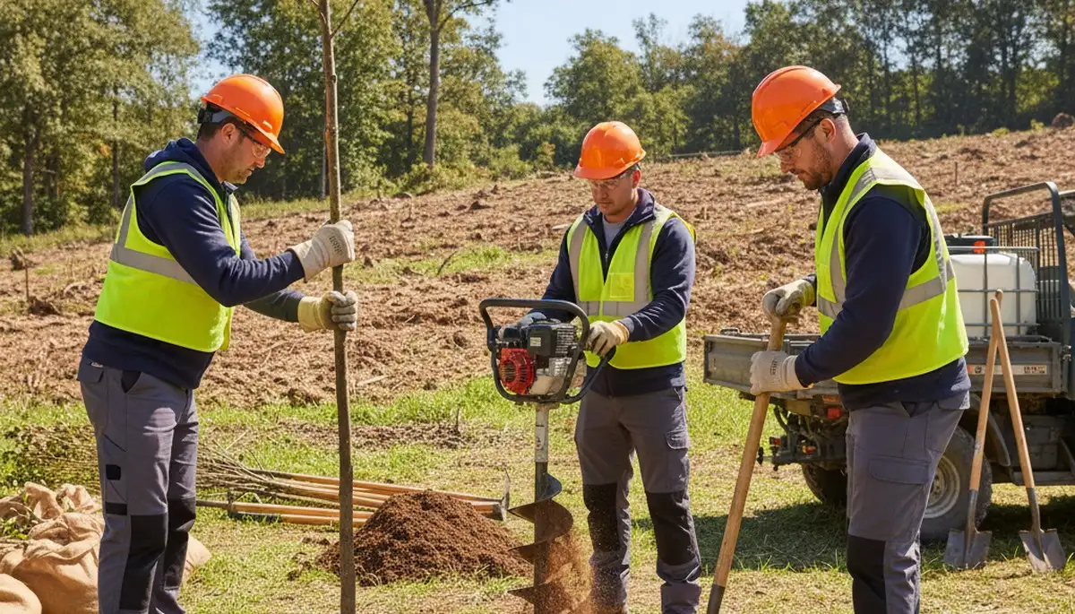 Louisville tree service team planting a new tree for a residential landscape in Louisville, KY