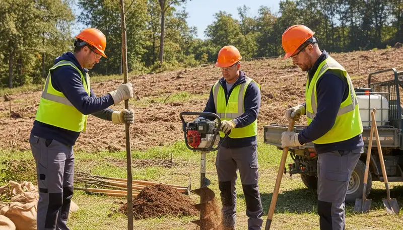 Louisville tree service team planting a new tree for a residential landscape in Louisville, KY