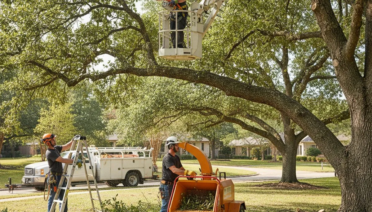 Louisville, KY tree pruning crew trimming trees to improve health and reduce hazards