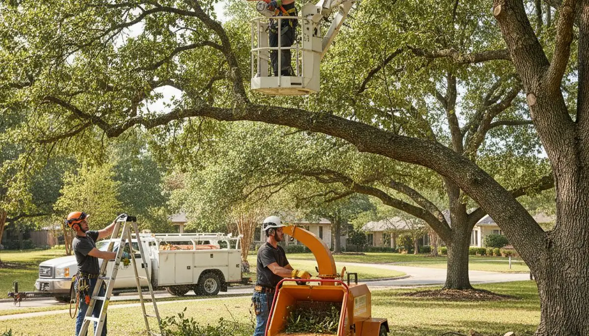 Louisville, KY tree pruning crew trimming trees to improve health and reduce hazards