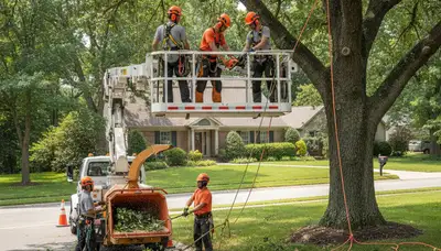 Louisville, KY tree removal crew safely removing a dead tree for a local homeowner