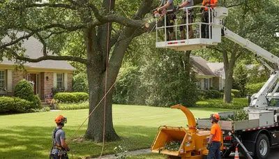 Louisville, KY tree removal crew safely removing a dead tree for a local homeowner