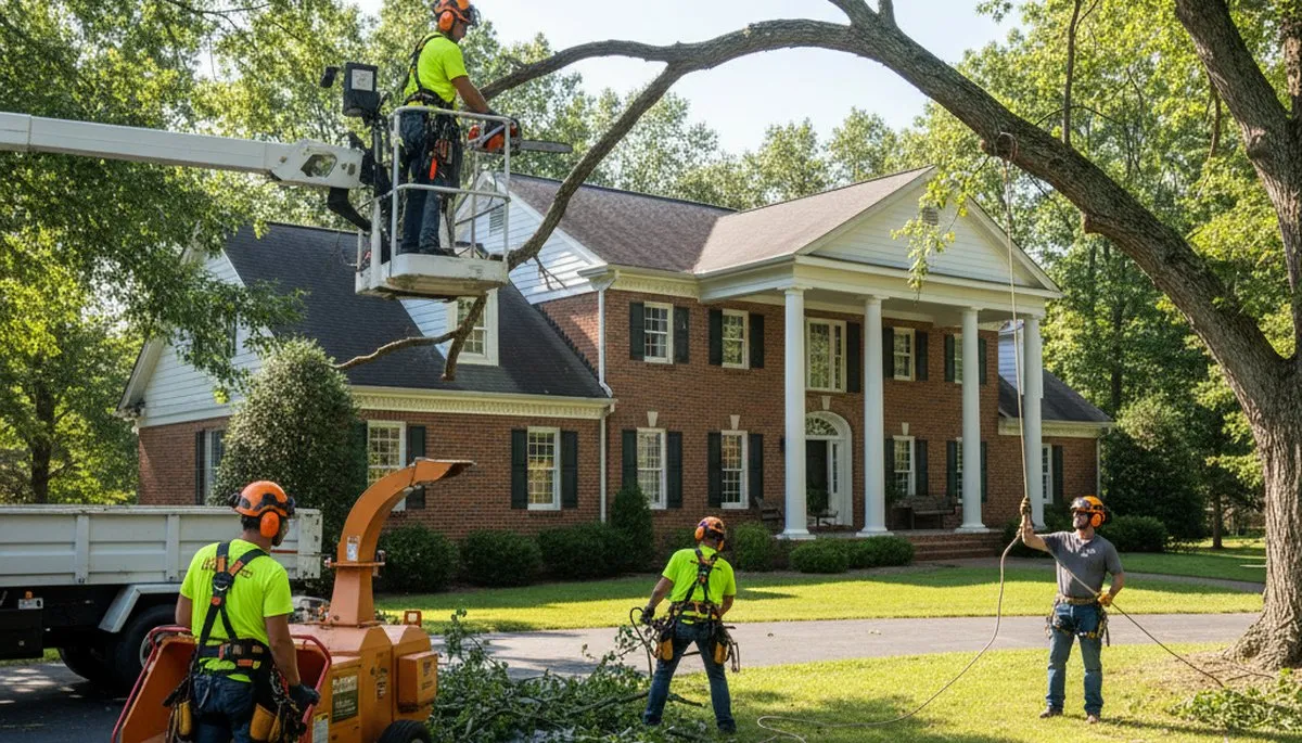 Louisville, KY tree service crew performing professional tree trimming and removal for a local property