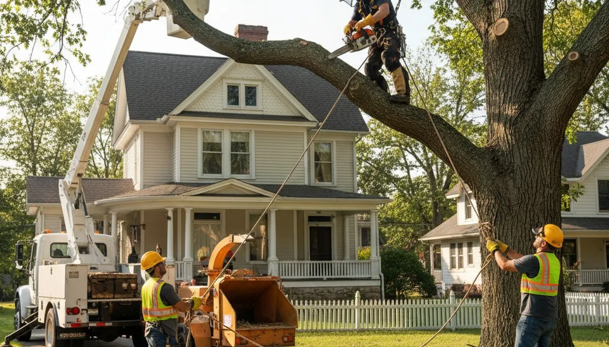 Louisville, KY tree service crew providing professional tree trimming and removal on a residential property
