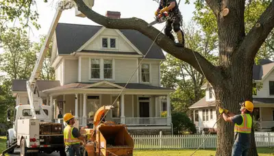Louisville, KY tree service crew providing professional tree trimming and removal on a residential property