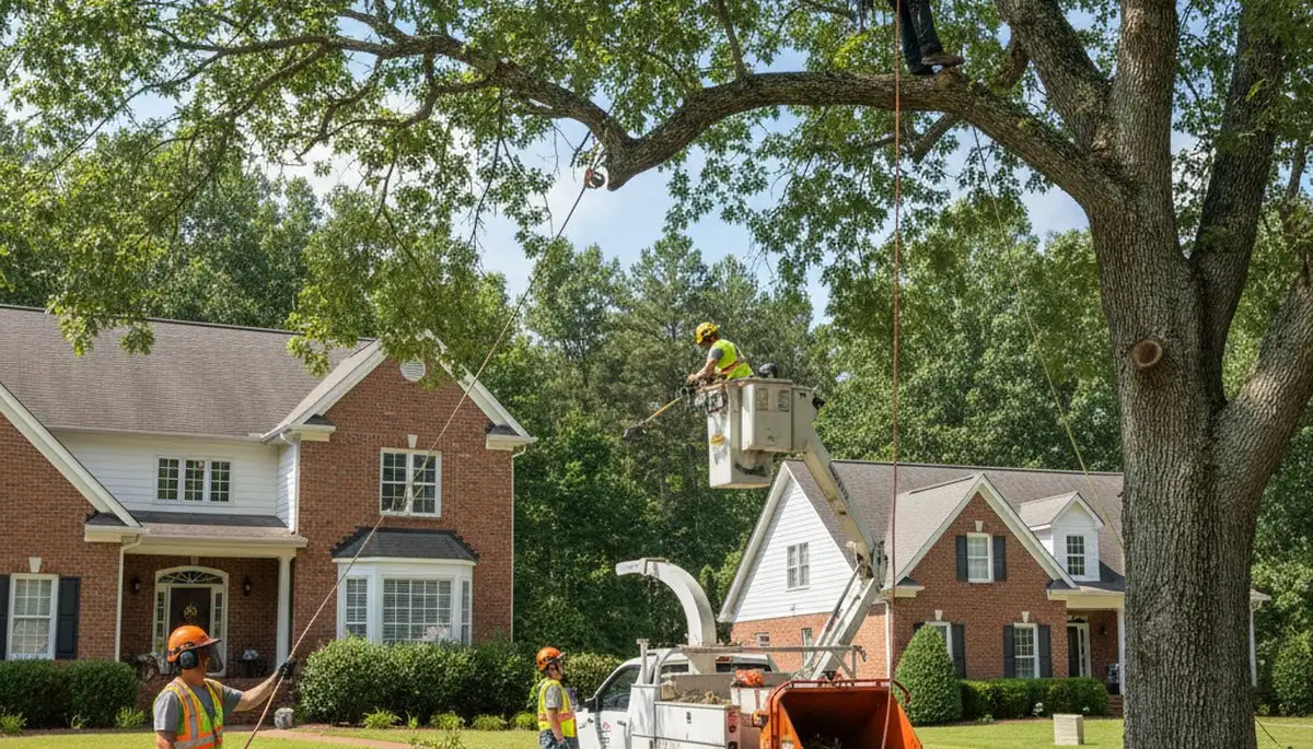 Louisville, KY tree service crew providing professional tree trimming and removal on a residential property