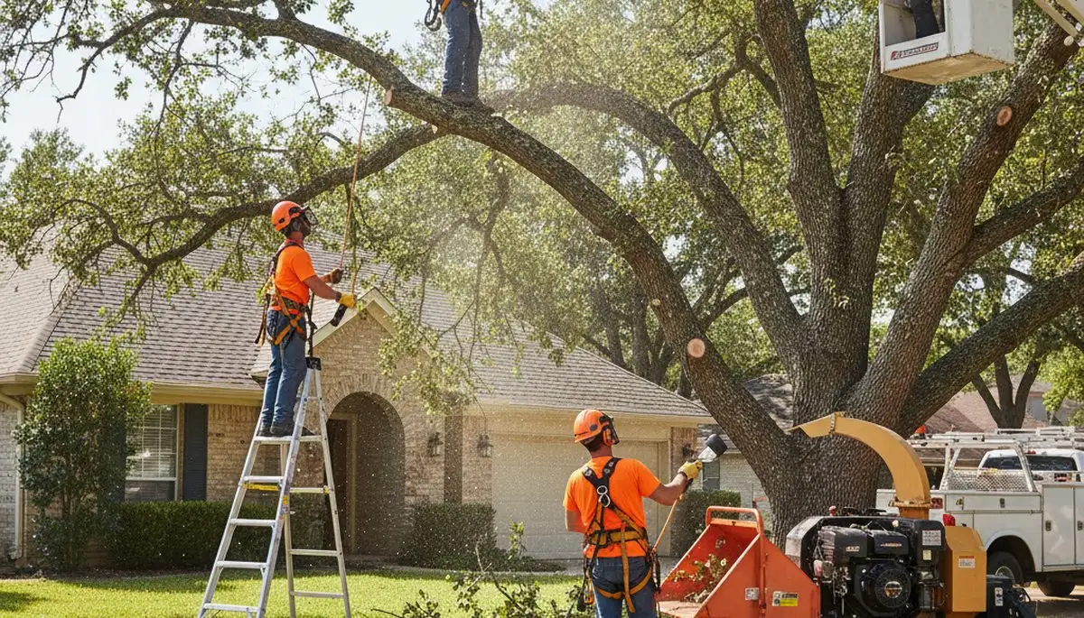 Louisville tree service crew trimming a tree in Louisville, KY for safer, healthier growth