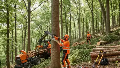 Woodlot management crew clearing and maintaining wooded land in Louisville, KY